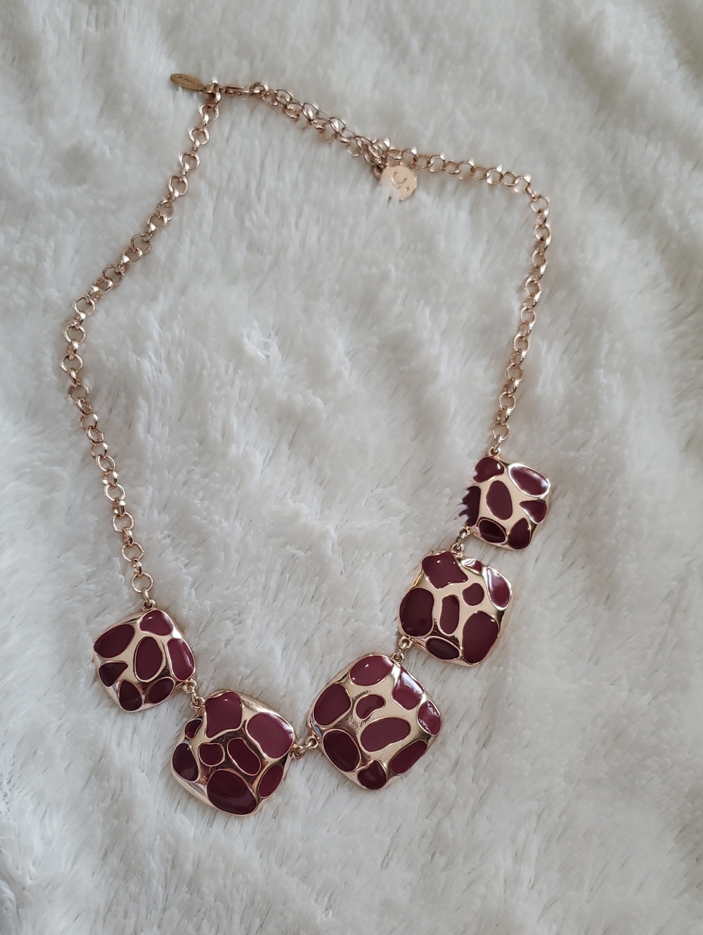 Chico's Lc Rose Gold Necklace with Burgundy Enamel Tiles